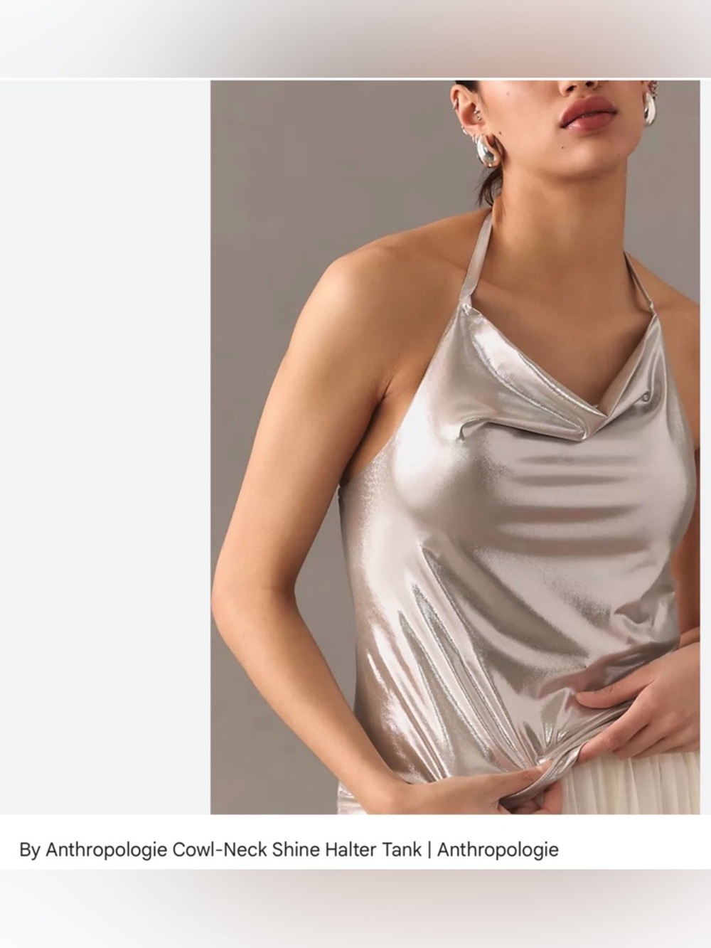Anthropologie Silver Satin Cowl-Neck Halter